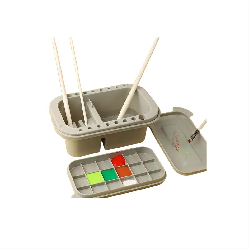 ZHQZZPH with Lid - 3-in-1 Organizer Includes Paint Palette & Water Cup, Portable Brush Storage & Cleaner Set for Acrylic/Oil Painting - Image 1